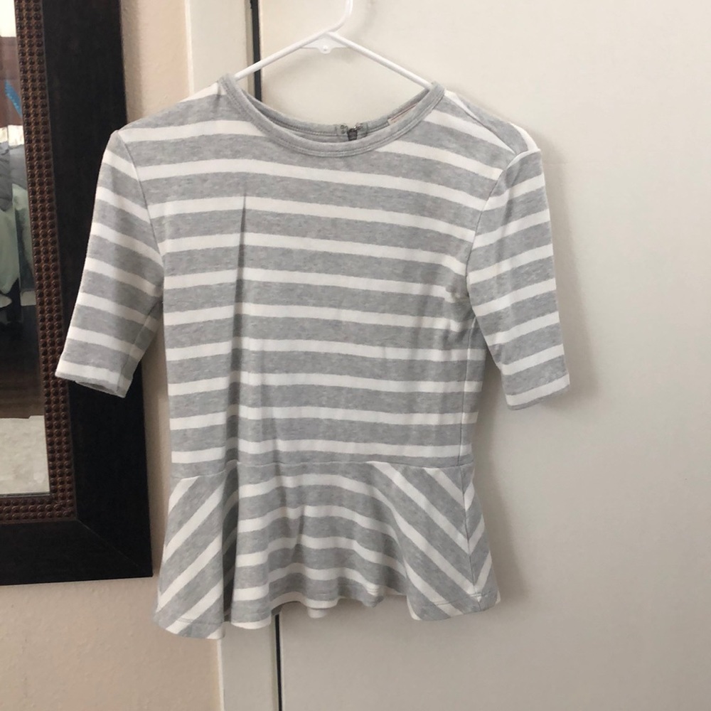 Gray and white striped peplum